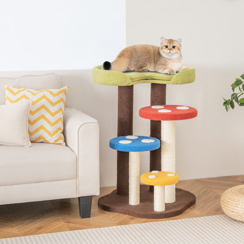 3-In-1 Cat Tree 3 Full-Wrapped Sisal Posts Removable Mat and Platforms