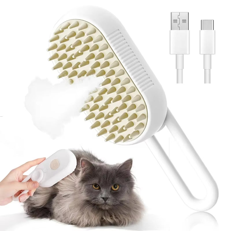 3-In-1 Dog Hair Brush Cat Hair Brush Electric Pet Cleaning Brush Steam Spray Brush Massage Hair Removal Comb Anti-Tangle Brush