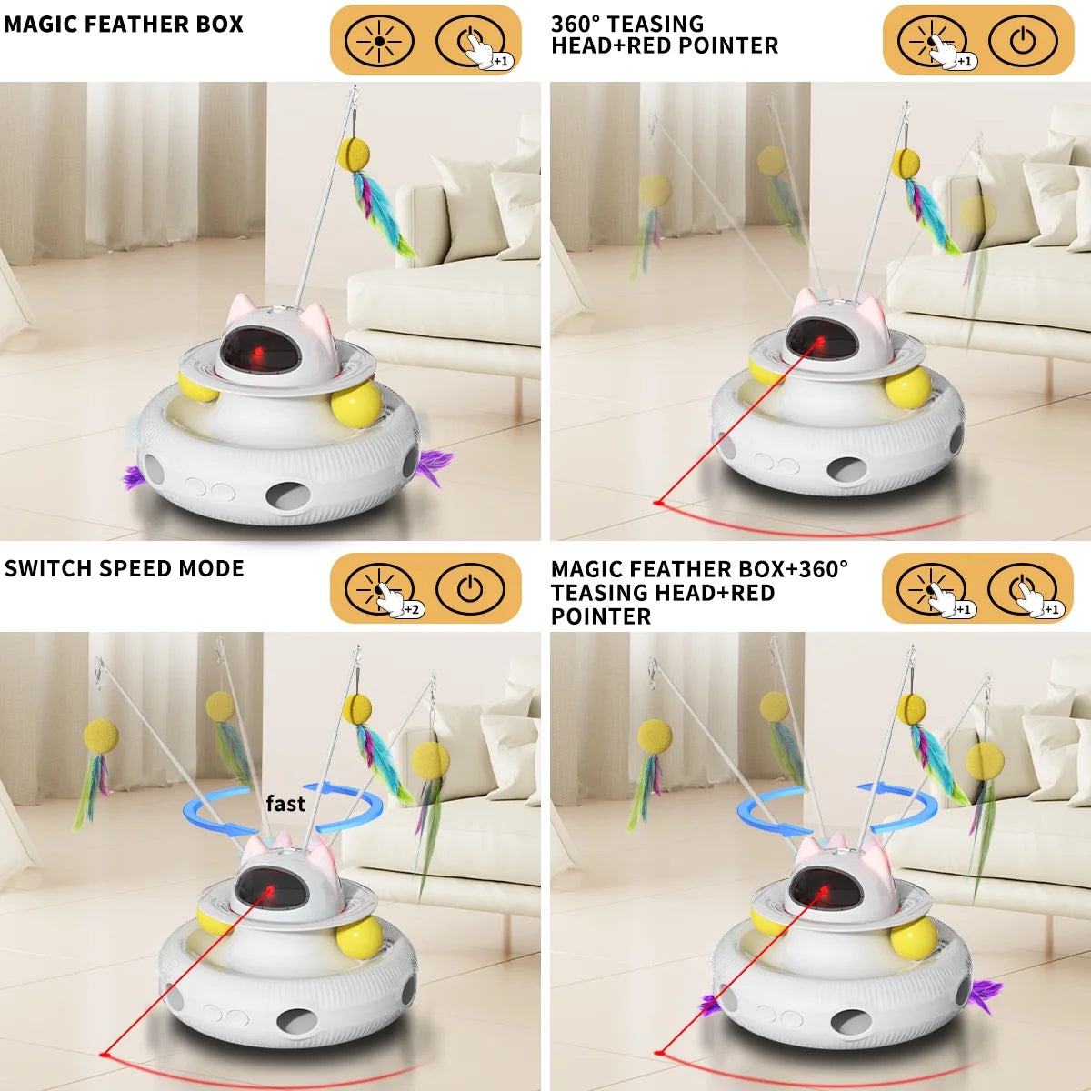 4 in 1 Interactive Cat Toys for Indoor Cats,Cat Laser Toys with 360°Rotation, Interactive Exercise Play Kitten Toy,Automatic Cat Wand Toys,Track Balls,Indoor Exercise Cat Kicker with USB Rechargeable