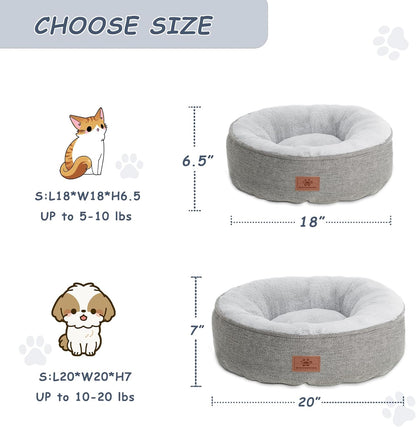 Cat Beds for Indoor Cats,Small Dog Bed,Cuddler Dog Beds,Calming Dog Bed Donut,Soft Anxiety Cozy Pet Beds,Puppy Bed for Small/Medium Dogs Washable round in Grey Color, PET