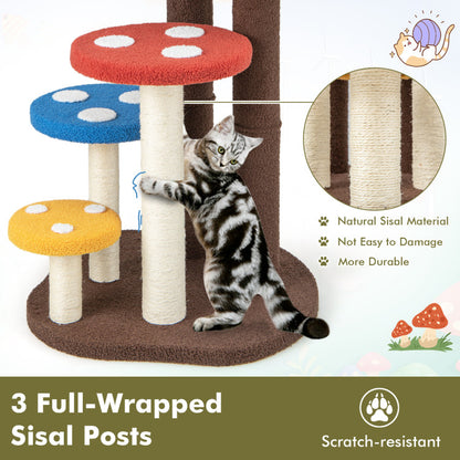 3-In-1 Cat Tree 3 Full-Wrapped Sisal Posts Removable Mat and Platforms