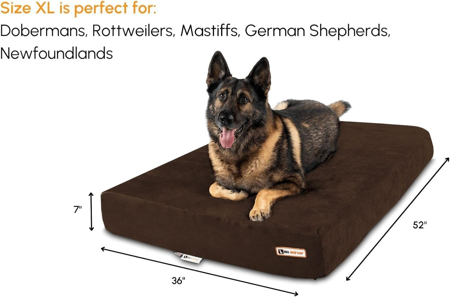 7" Pillow Top Orthopedic Dog Bed for Large and Extra Large Breed Dogs (Sleek Edition) (Extra Large (52 X 36 X 7), Chocolate)