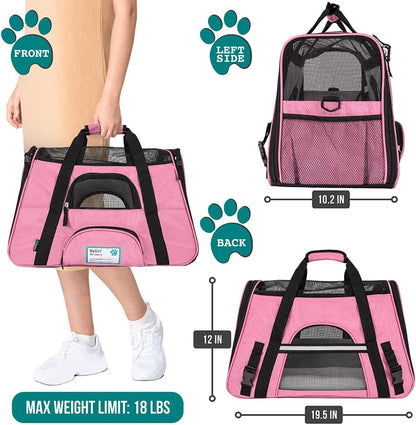 Airline Approved Pet Carrier for Cat, Soft Sided Dog Carrier for Small Dogs, Cat Travel Supplies Accessories for Indoor Cats, Ventilated Pet Carrying Bag Medium Large Kitten Puppy, Large Pink