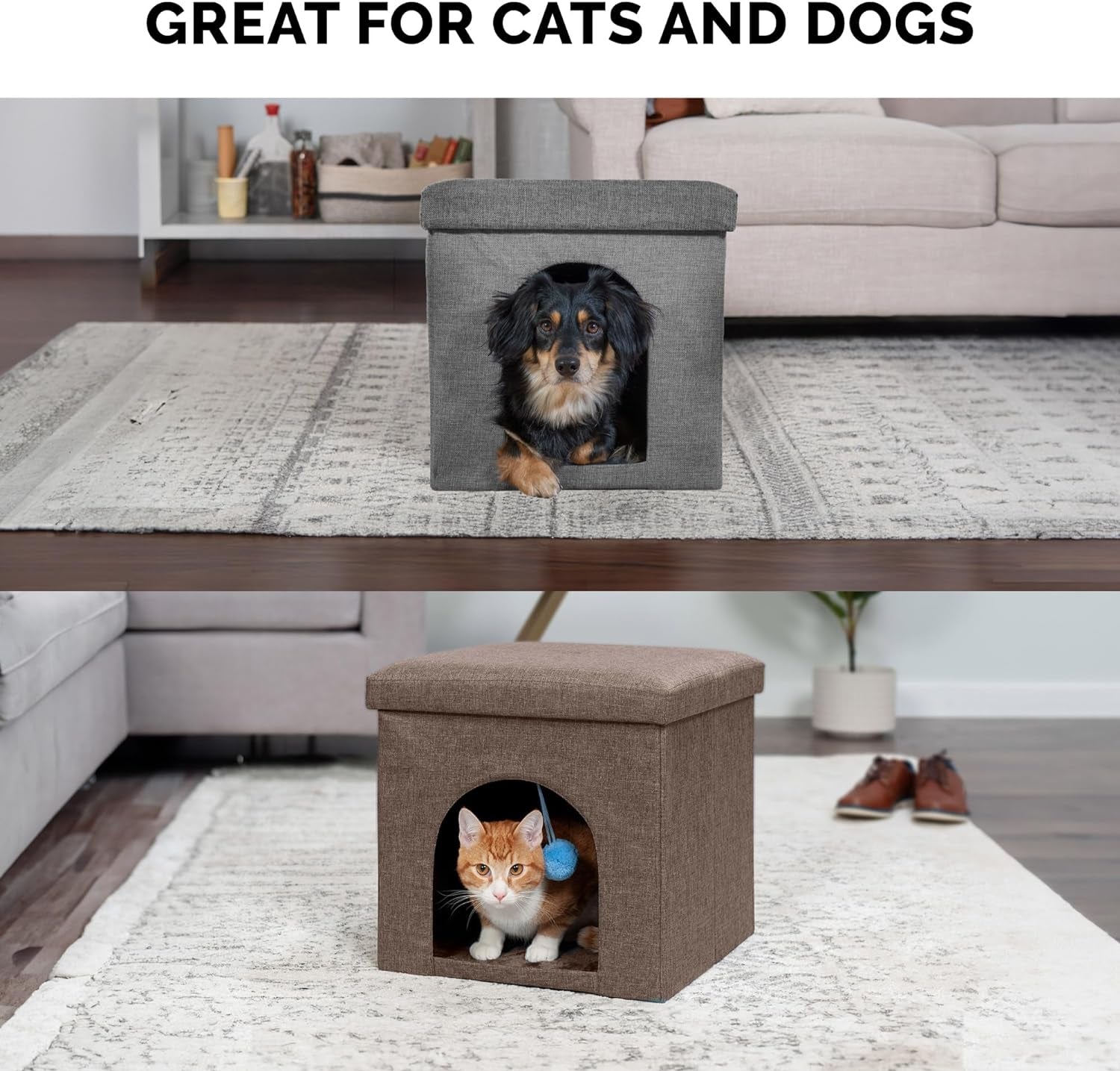 Pet House for Cats, Kittens, and Small Dogs - Ottoman Footstool Dog House and Storage, Felt Cubby Cat Bed House, and More