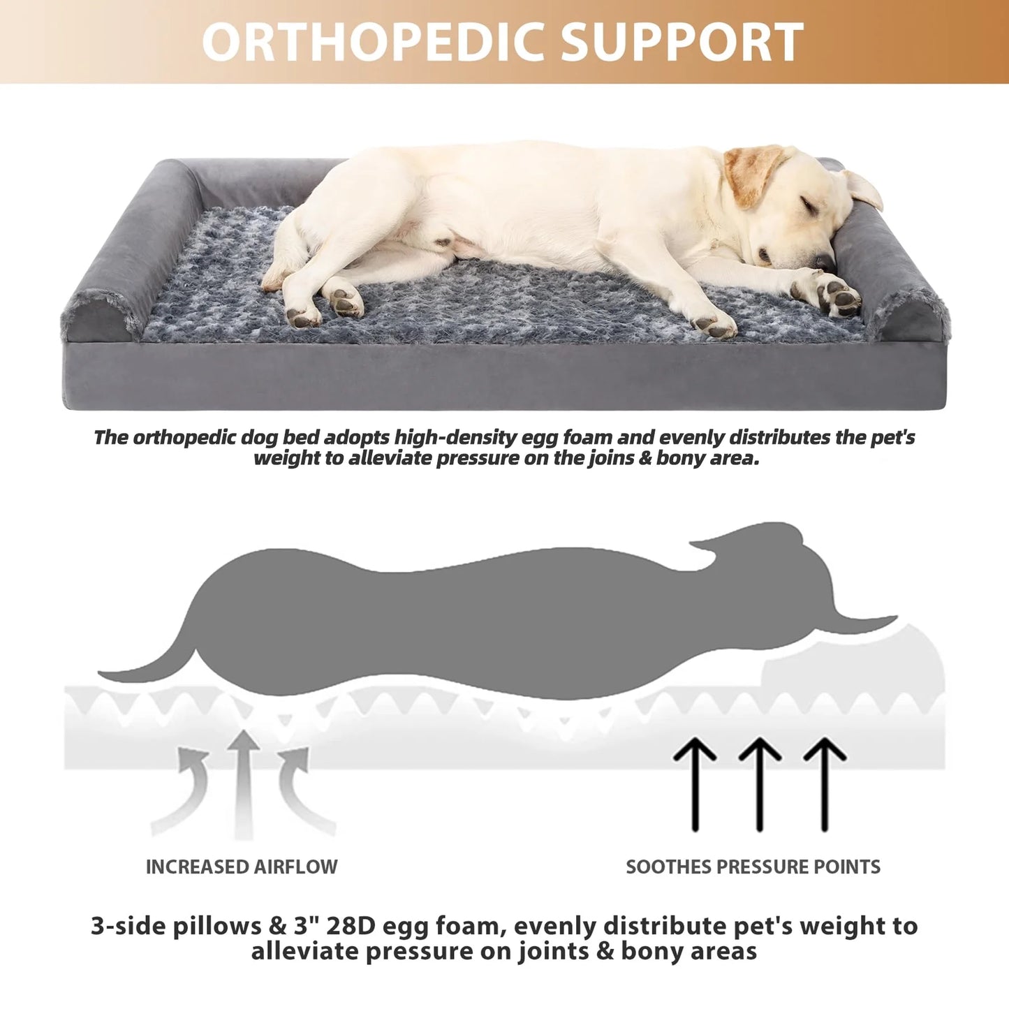 Orthopedic Headrest Dog Bed,47" Waterproof Washable Cover Dog Beds with Memory Foam