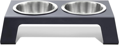 Elevated Dog Bowls, Cat Bowls -- Premium Anodized Aluminum Feeder (Short 4"). Us Food Grade Stainless Steel Raised Bowls,Metallic Gray