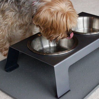 Elevated Dog Bowls, Cat Bowls -- Premium Anodized Aluminum Feeder (Short 4"). Us Food Grade Stainless Steel Raised Bowls,Metallic Gray