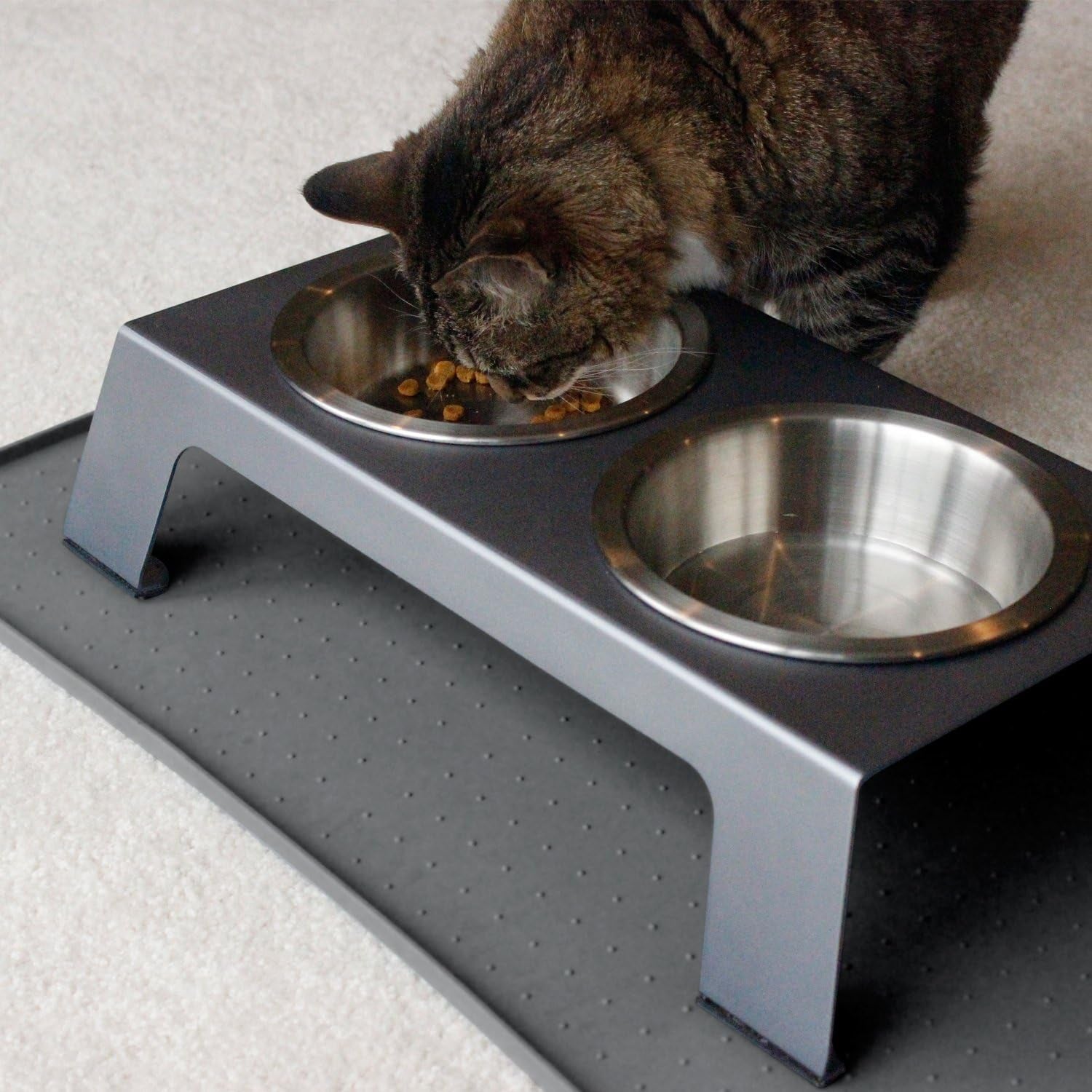 Elevated Dog Bowls, Cat Bowls -- Premium Anodized Aluminum Feeder (Short 4"). Us Food Grade Stainless Steel Raised Bowls,Metallic Gray