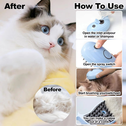 Cat Shed Steam Brush, Grooming Brush with Steam, Rechargeable Steam Pet Brush for Dogs and Cats, Steaming Cat Brush 3 in 1,